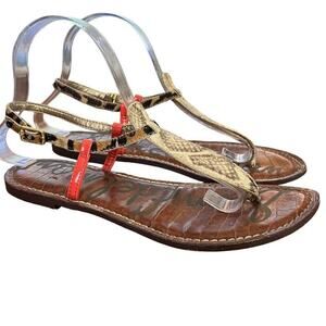 Sam Edelman Gigi Womens Leather Thongs Ankle Strap Animal Print Flats Shoes 8.5